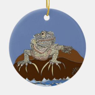 Ornamento De Cerâmica Marine Iguana no Rock com Caranguejo-Mero