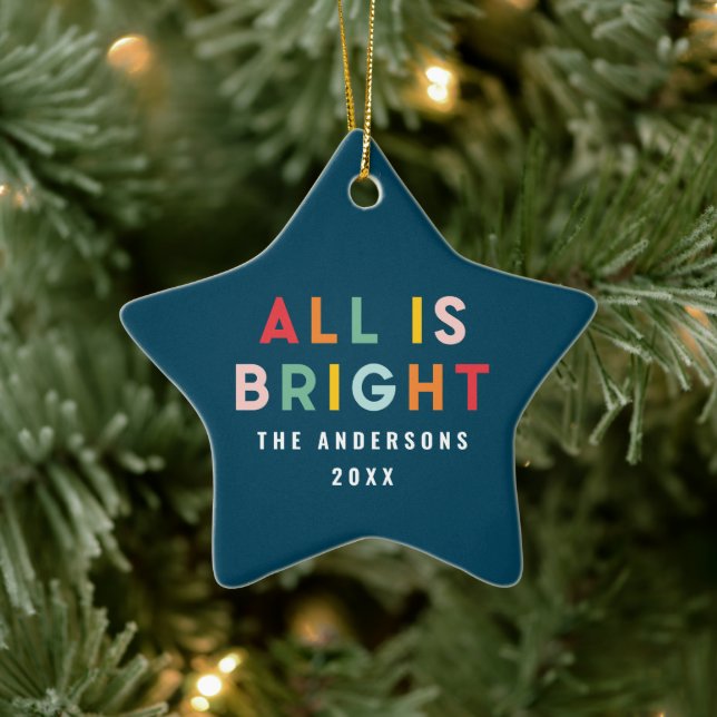 Ornamento De Cerâmica Marinho azul brilhante, , família de Natal moderna (Árvore)