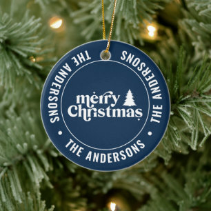 Ornamento De Cerâmica Marinho Azul Natal Moderno Mínimo Único