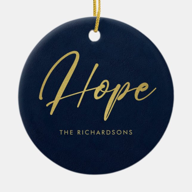 ORNAMENTO DE CERÂMICA MARINHO FORMAL FAUX DOURADO CALLIGRAPHY ESPERANÇA (Frente)