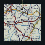 Ornamento De Cerâmica Marion e Mullins SC Vintage Map<br><div class="desc">Enfeites de natal para Marion Carolina do Sul e Mullins com mapa de estradas vintage.</div>
