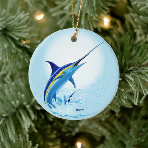 Ornamento De Cerâmica Marlin Azul Saltando do Oceano