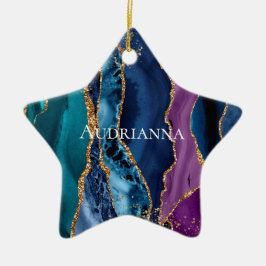 Ornamento De Cerâmica Mármaco Dourado azul-roxo-turquesa