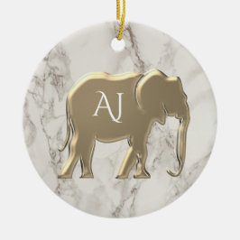 Ornamento De Cerâmica Mármore Elefante Dourado Monogramado