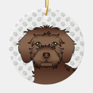 Ornamento De Cerâmica Marrom Mini Goldendoodle Cute Cartoon Cabeça de Cã