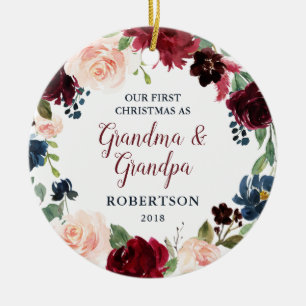 Ornamento De Cerâmica Marsala & o marinho florais coram vovô da avó dos