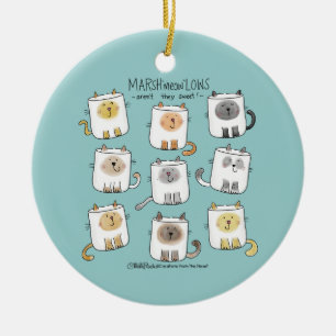 Ornamento De Cerâmica MarSHmeowLOWS Whimsical Wordplay Cat Marshmallows