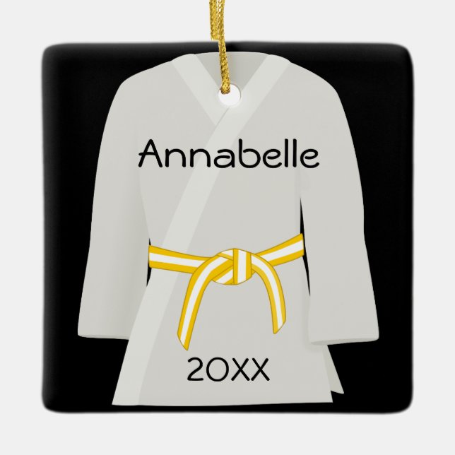 Ornamento De Cerâmica Martial Arts Yellow White Belt Ornament (Frente)