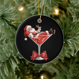 Ornamento De Cerâmica Martini de Natal Bagunçado do Papai Noel Engraçado