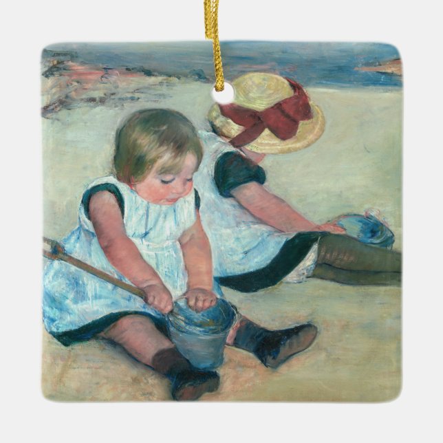 Ornamento De Cerâmica Mary Cassatt - Crianças Brincando na Praia (Frente)