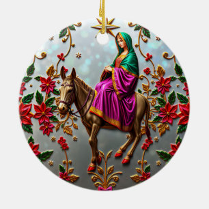 Ornamento De Cerâmica Mary no burro ~