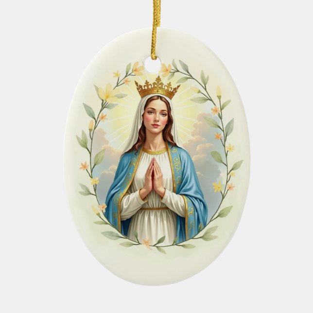 Ornamento De Cerâmica Mary Queen of Heaven God's Peace and Blessings (Frente)