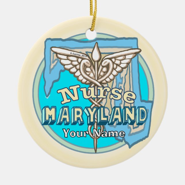 Ornamento De Cerâmica Maryland Nurse Caduceus  (Frente)