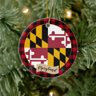 Ornamento De Cerâmica Maryland, Red Buffalo xadrez e Maryland Flag