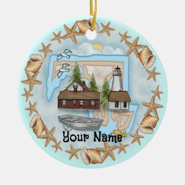 Ornamento De Cerâmica Maryland Shells Lighthouse Ornament (Frente)