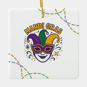 Ornamento De Cerâmica Máscara colorida tradicional de Mardi Gras
