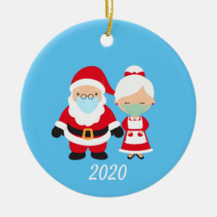 Ornamento De Cerâmica Máscara de Natal do Papai Noel e a Senhora Claus