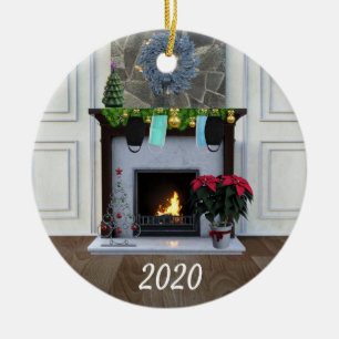 Ornamento De Cerâmica Máscara de Natal Lareira Covid Engraçado 2020