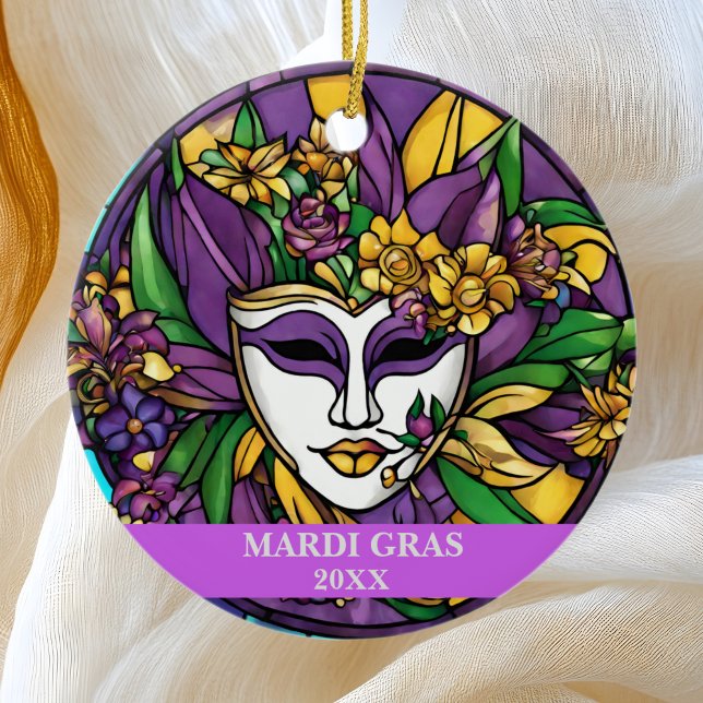 Ornamento De Cerâmica Máscara de Vidro Mardi Gras Personalizada (Criador carregado)