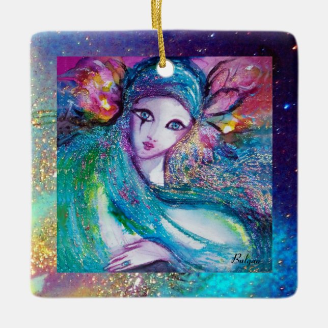 Ornamento De Cerâmica MÁSCARA EM AZUL, Monograma (Frente)