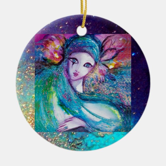 Ornamento De Cerâmica MÁSCARA EM AZUL, Monograma (Frente)