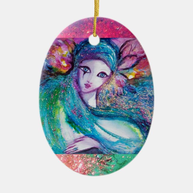 Ornamento De Cerâmica MÁSCARA EM AZUL, Monograma (Frente)