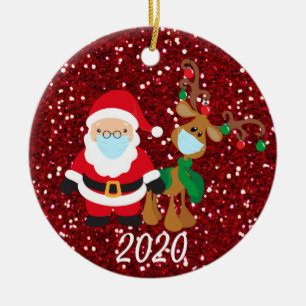 Ornamento De Cerâmica Máscara Facial de Natal Papai Noel e Rena 2020 Lan