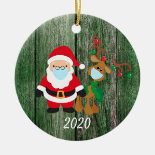 Ornamento De Cerâmica Máscara Facial de Natal Papai Noel e Rena 2020 mad
