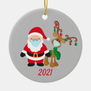 Ornamento De Cerâmica Máscara Facial de Natal Papai Noel e Rena 2021