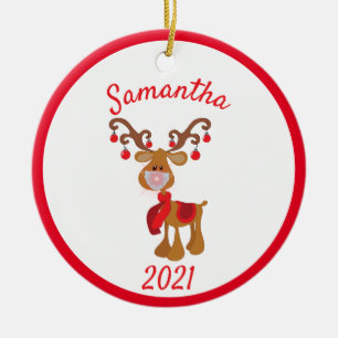 Ornamento De Cerâmica Máscara Facial de Natal Rudolph Rena 2021
