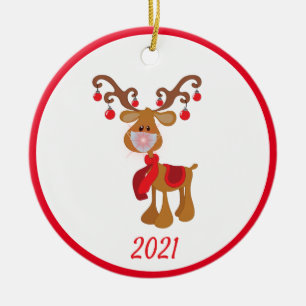 Ornamento De Cerâmica Máscara Facial de Natal Rudolph Renas 2021