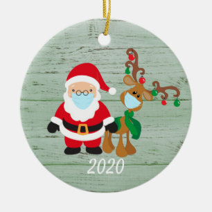 Ornamento De Cerâmica Máscara facial de rena de Natal 2020 Covid Madeira