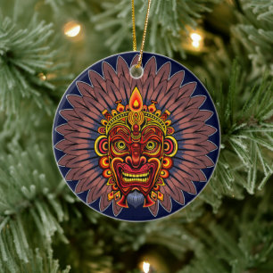 Ornamento De Cerâmica Máscara Ritual do Rei Guerreiro Tribal