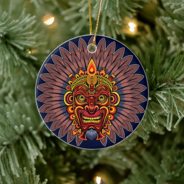 Ornamento De Cerâmica Máscara Ritual do Rei Guerreiro Tribal (Árvore)