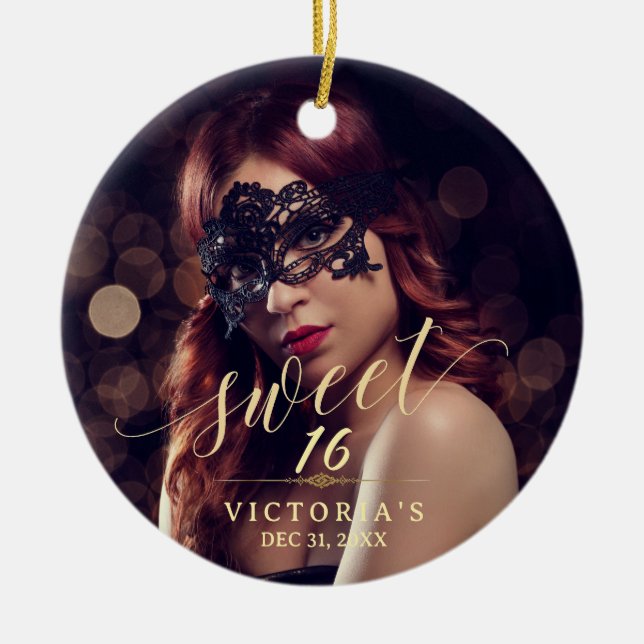 Ornamento De Cerâmica Mascarada Photo Sweet 16 (Frente)