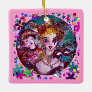 ORNAMENTO DE CERÂMICA MÁSCARAS E CONFETTI DE MASCARADA VENETIANO NAMORA