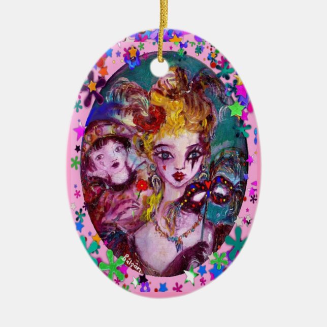 Ornamento De Cerâmica MÁSCARAS E CONFETTI DE MASCARADA VENETINA namorado (Frente)