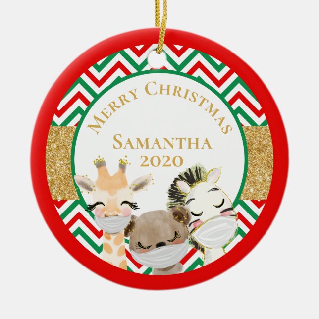 Ornamento De Cerâmica Máscaras faciais de animais de Natal 2020 Personal (Frente)