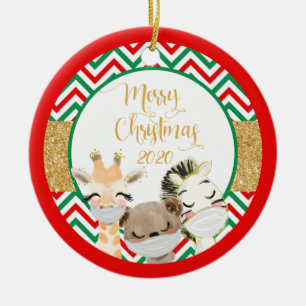Ornamento De Cerâmica Máscaras faciais de Animais Feliz Natal 2020