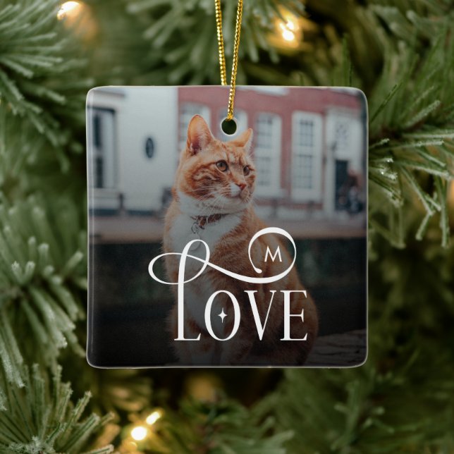 Ornamento De Cerâmica Mascotes de Gatos Personalizados com Foto de Amor  (Árvore)