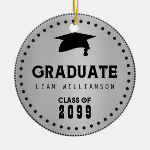 Ornamento De Cerâmica Masculina de Graduação Personalizada de Prata Negr