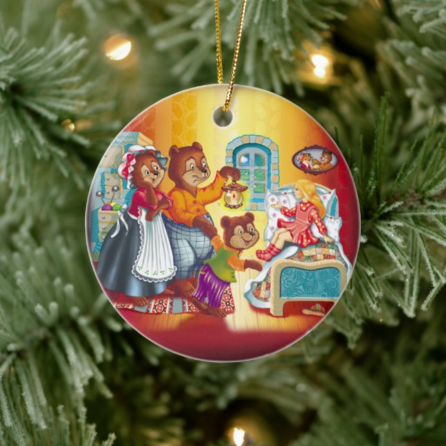 Ornamento De Cerâmica Masha e 3 ursos. Família Animal. (Árvore)