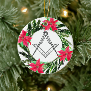 Ornamento De Cerâmica Masonic Freemason Masonry Wreath Poinsettia
