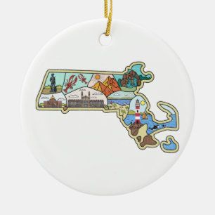 Ornamento De Cerâmica Massachusetts Map Boston Cape Cod Salem Souvenir