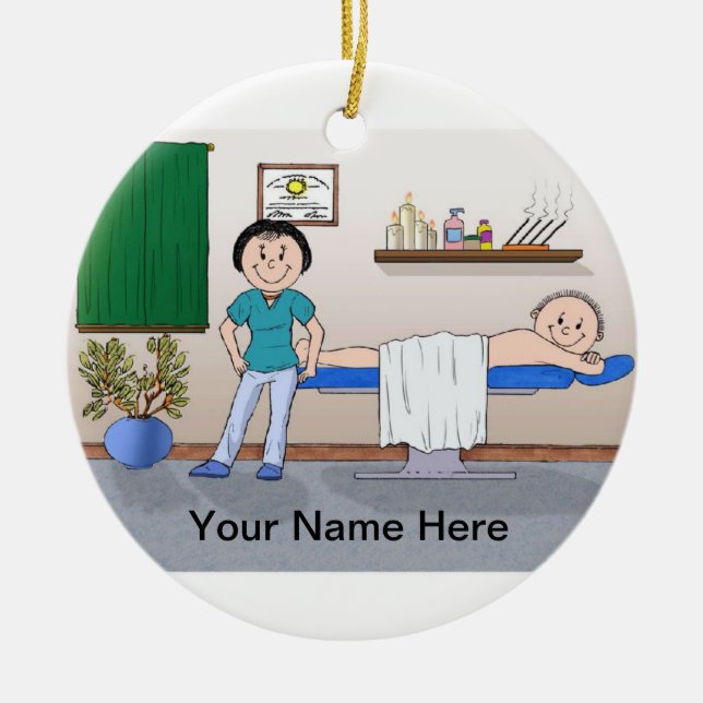 Ornamento De Cerâmica Massage Therapist - Mulher, Cliente Masculino (Frente)