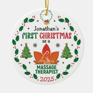 Ornamento De Cerâmica Massage Therapist Primeiro Natal Personalizado