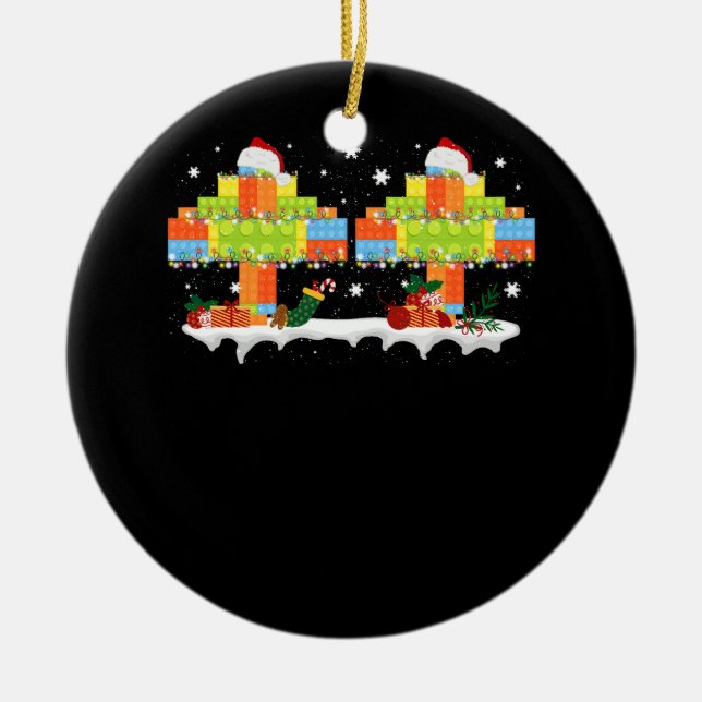 Ornamento De Cerâmica Master Builder Block Brick Building Tree Natal (Frente)
