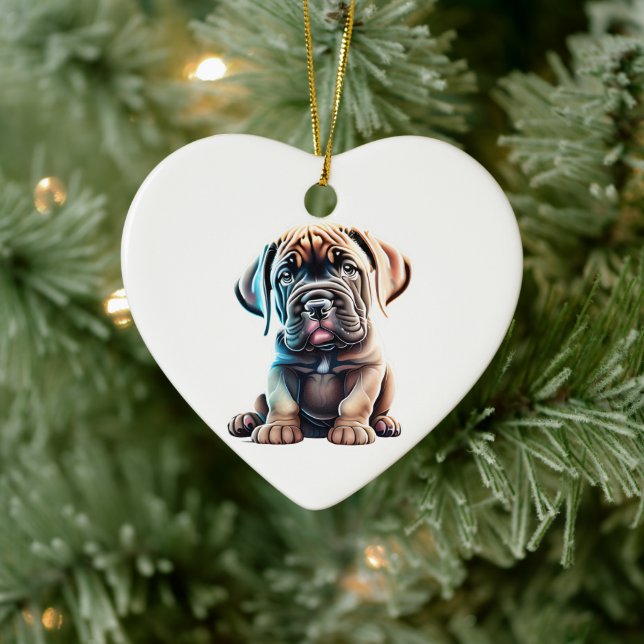 Ornamento De Cerâmica Mastiff Puppy Personalizado (Árvore)