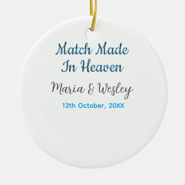 Ornamento De Cerâmica Match made in heaven blue black couple name date (Frente)