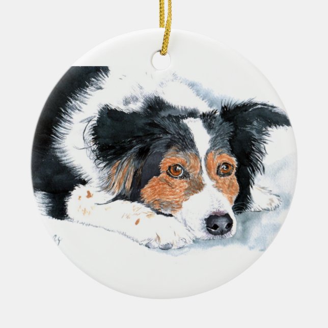 Ornamento De Cerâmica Mattie border collie (Frente)